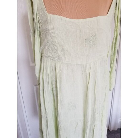 SAGE THE LABEL Embroidered Sage Green Mini Babydoll Dress Sz M - Picture 3 of 8